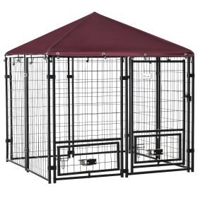 5' x 5' Outdoor Dog Kennel with Rotating Bowl Holders, Walk-in Pet Playpen, Wire Steel with Water and UV-Resistant Canopy, Red 5' x 5' Outdoor Dog Kennel with Rotating Bowl Holders, Walk-in Pet Playpen, Wire Steel with Water and UV-Resistant Canopy, Red