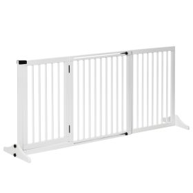 Freestanding Pet Gate Adjustable Wooden Dog Barrier 3 Panel Safety Fence w Lockable Door White 44.5-65.25x14.25x28 Freestanding Pet Gate Adjustable Wooden Dog Barrier 3 Panel Safety Fence w Lockable Door White 44.5-65.25x14.25x28
